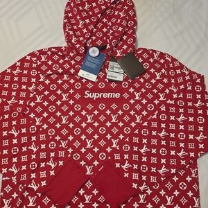 Supreme x Louis Vuitton Red Monogram Hoodie